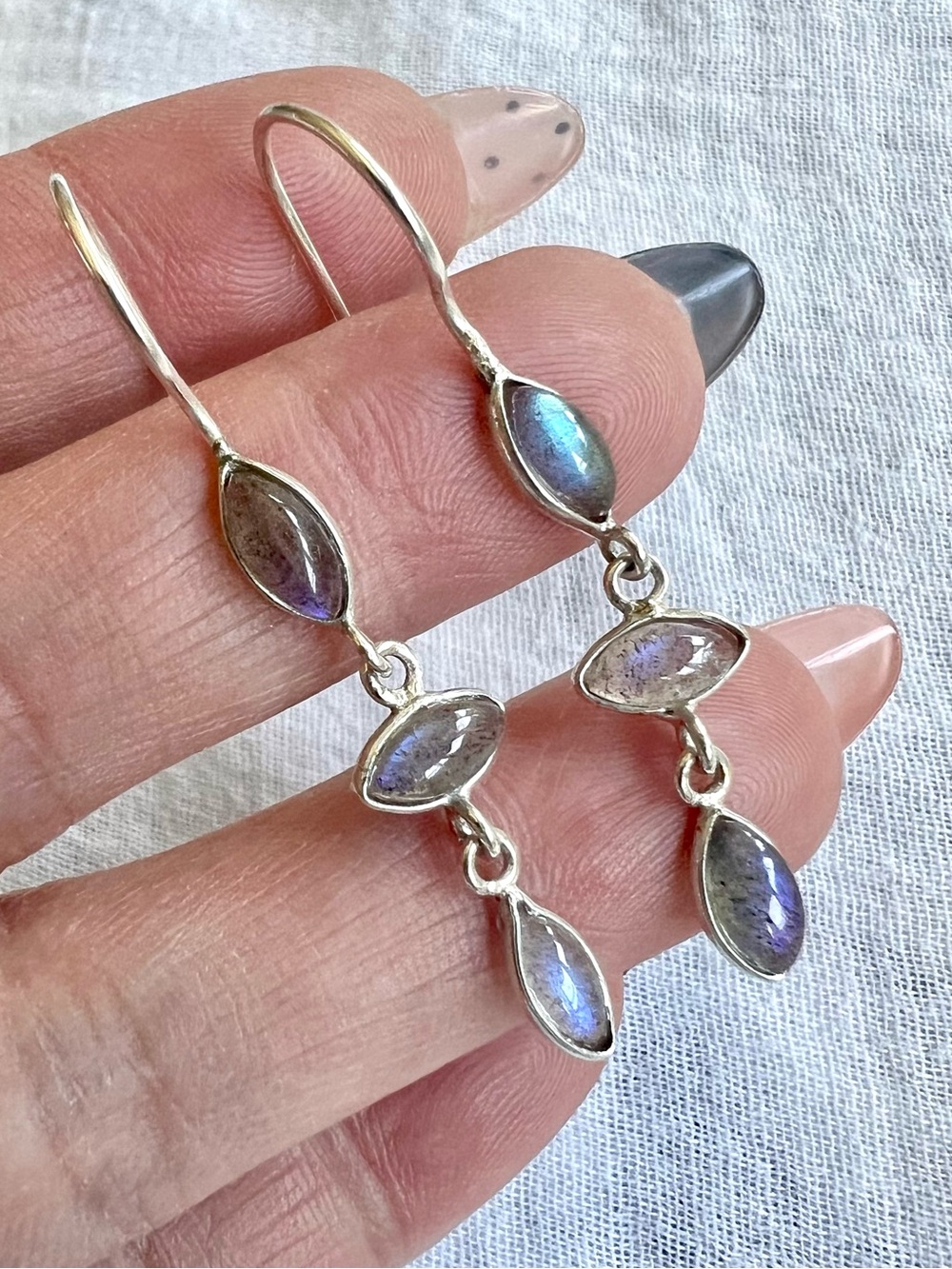 925 Dainty Flash Labradorite Dangle Earrings